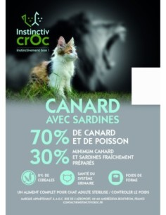 Croquettes sans céréales au canard et a la sardine pour chat - Instinctiv crOc