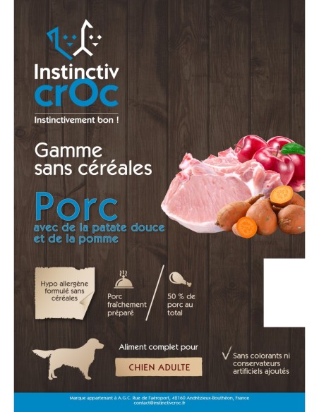 Croquettes sans céréales au porc pour chien - INSTINCTIV CROC