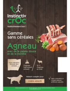 Croquettes sans céréales à l'agneau pour chien - INSTINCTIV CROC