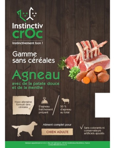 Croquettes sans céréales à l'agneau pour chien - INSTINCTIV CROC