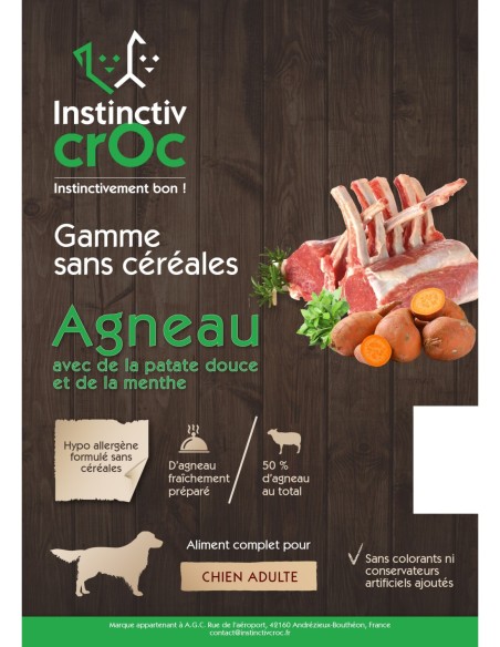 Croquettes sans céréales à l'agneau pour chien - INSTINCTIV CROC
