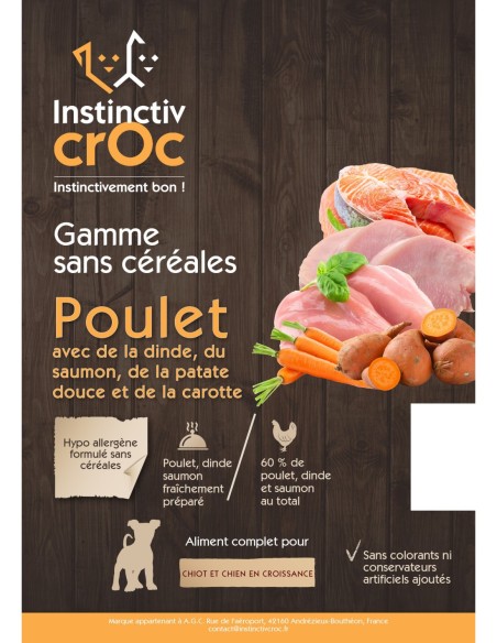 Croquettes sans céréales au poulet pour chiot - INSTINCTIV CROC