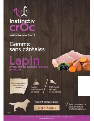 Croquette sans céréales au lapin pour chien adulte - INSTINCTIV CROC