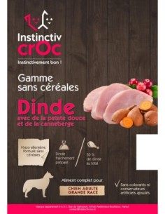 Croquettes sans céréales à la dinde pour chien de grande Race  - INSTINCTIV CROC