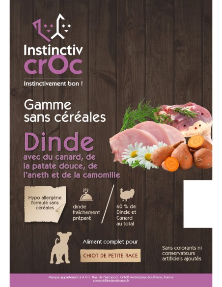 Croquettes sans céréales à la dinde pour chiot de petite race - INSTINCTIV CROC