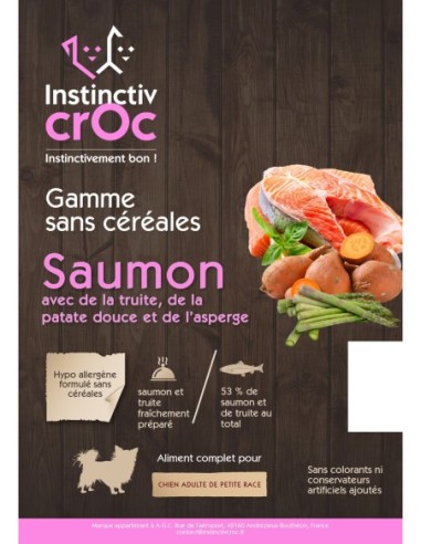 Croquettes sans céréales au saumon pour chien de petite race - INSTINCTIV CROC
