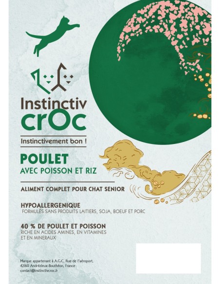Croquettes Super Premium au poulet et au poisson pour chat Senior - INSTINCTIV CROC