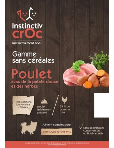 Croquettes sans céréales au poulet pour chien de petite race - INSTINCTIV CROC