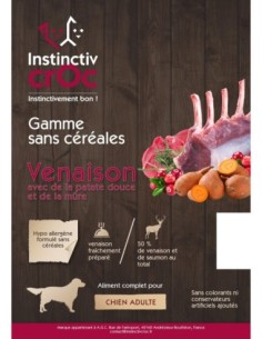 Croquettes sans céréales au venaison pour chien - INSTINCTIV CROC