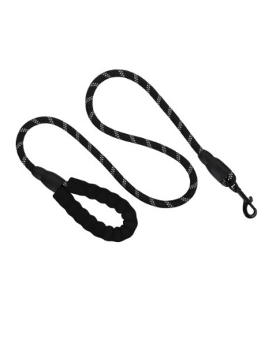 Laisse noire en nylon rond - poignée confort 120cm*11mm - pour chien