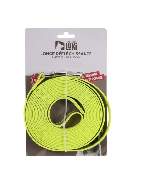Longe réfléchissante silicone jaune fluo en sangle plate 5m