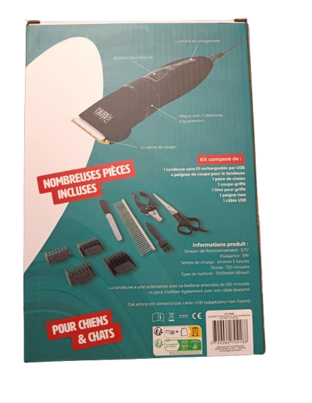 Coffret tondeuse sans fil et ses accessoires pour chien et chat - Mon ami Luki