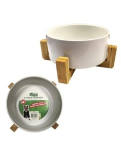 Gamelle en céramique blanche avec un support en bois de bambou - Mon Ami Luki