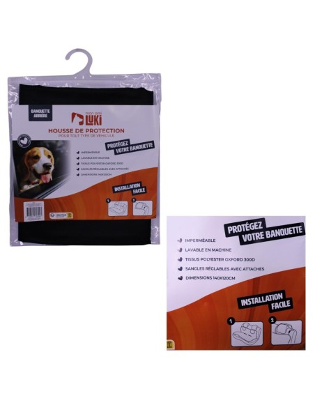 Protection voiture animaux places arrières imperméable 140x120 cm noir - Mon Ami Luki