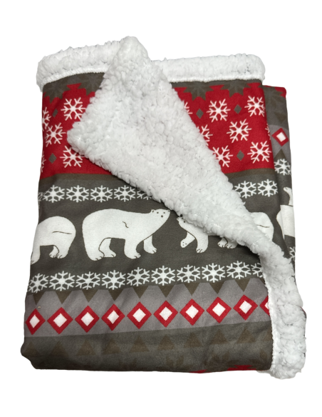 Couverture Noël Sherpa pour Chien et Chat - Rouge, Blanc et Gris