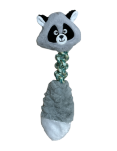 Jouet peluche avec corde en forme de raton laveur gris - Mon ami Luki