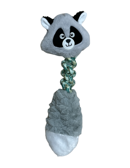 Jouet peluche avec corde en forme de raton laveur gris - Mon ami Luki
