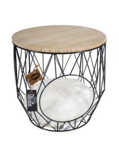 Panier Caviar en métal rond noir avec plateau bois non teinté