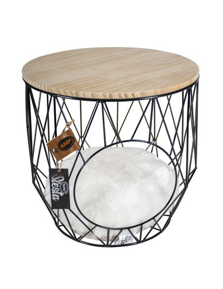 Panier Caviar en métal rond noir avec plateau bois non teinté