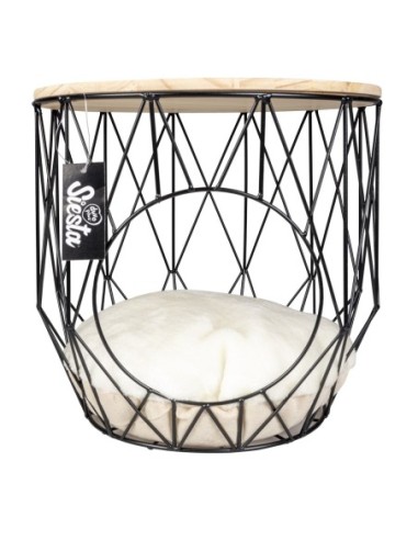 Panier Caviar en métal rond noir avec plateau bois non teinté