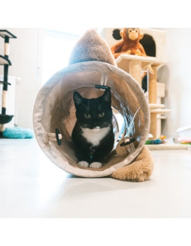 Tunnel de jeu Cozette 25x25x90cm beige - aire de jeu pour chat