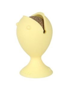 Distributeur jaune de friandises/catnip pour chat sur ventouse Puffi