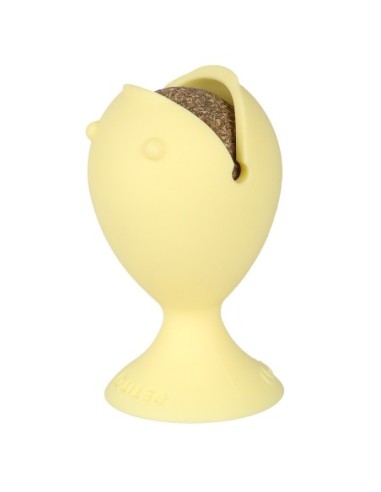 Distributeur jaune de friandises/catnip pour chat sur ventouse Puffi
