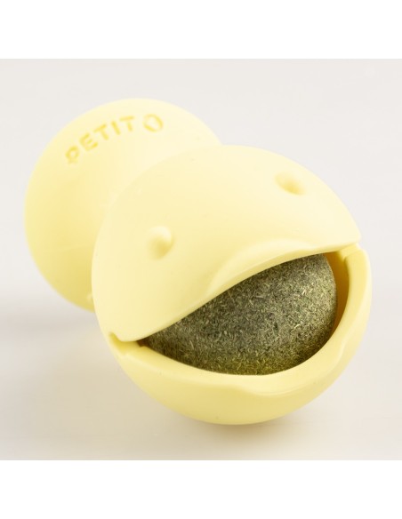 Distributeur jaune de friandises/catnip pour chat sur ventouse Puffi