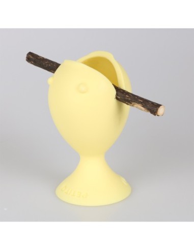 Distributeur jaune de friandises/catnip pour chat sur ventouse Puffi