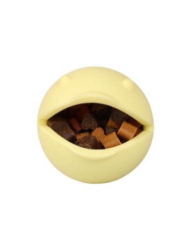 Distributeur jaune de friandises/catnip pour chat sur ventouse Puffi