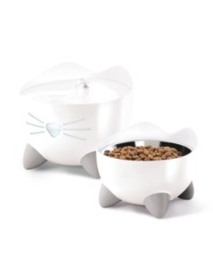 Coffret PIXI combo: fontaine à eau + gamelle en acier inoxydable pour chat - coloris blanc