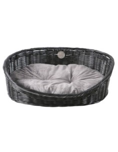 Corbeille Rustic rattan avec coussin noir/anthracite