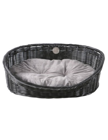 Corbeille Rustic rattan avec coussin noir/anthracite