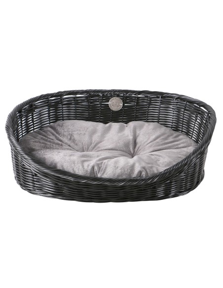 Corbeille Rustic rattan avec coussin noir/anthracite