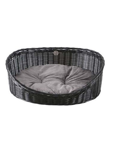 Corbeille Rustic rattan avec coussin noir/anthracite