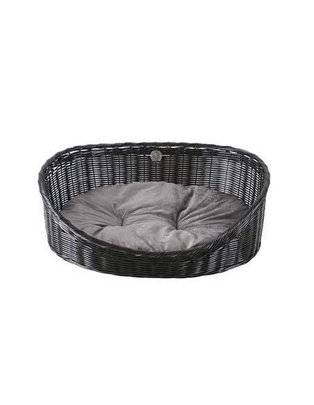 Corbeille Rustic rattan avec coussin noir/anthracite