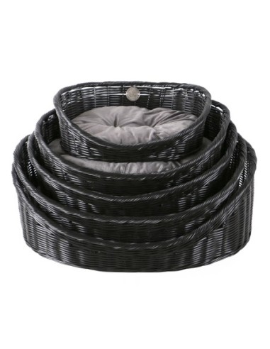 Corbeille Rustic rattan avec coussin noir/anthracite