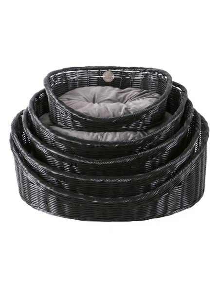 Corbeille Rustic rattan avec coussin noir/anthracite