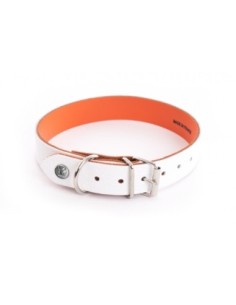 Collier en cuir ALLURE Blanc et Orange - Pour chien