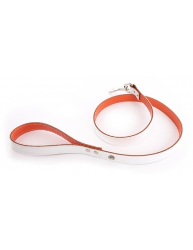 Laisse en cuir ALLURE Blanc et Orange - Pour chien