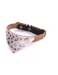 COLLIER CHAT MIAMI 30 ROSE/COGNAC AVEC BANDANA CUIR