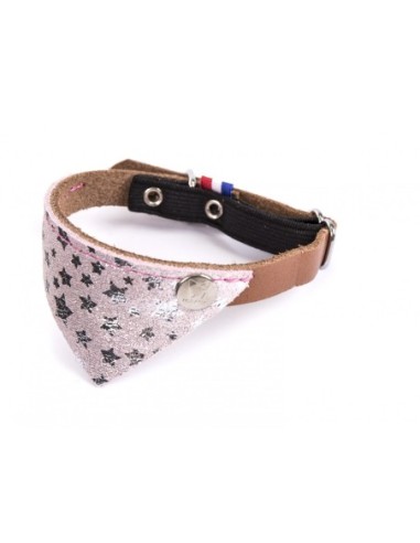 COLLIER CHAT MIAMI 30 ROSE/COGNAC AVEC BANDANA CUIR
