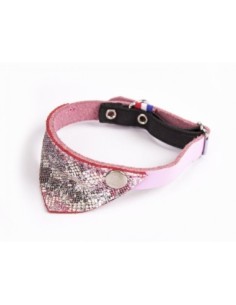 COLLIER CHAT MALIBU 30 ROSE/ROSE AVEC BANDANA CUIR