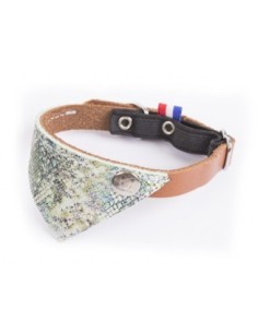 COLLIER CHAT MALIBU 30 VERT/COGNAC AVEC BANDANA CUIR