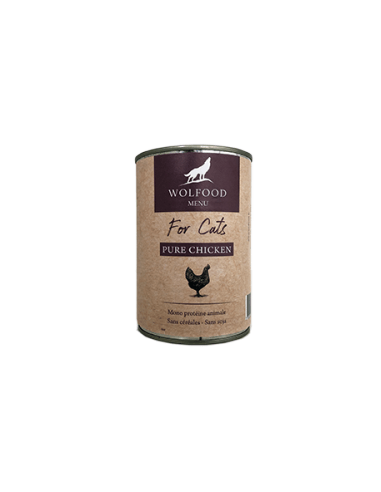 Pâtée sans céréales pour chat WOLFOOD - Boîtes PURE CHICKEN FOR CATS
