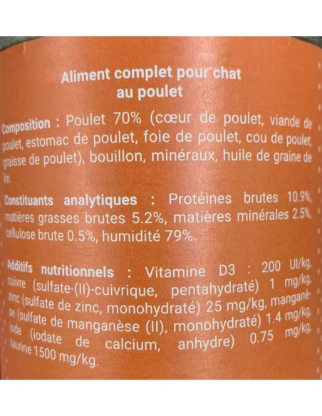 Pâtée sans céréales pour chat WOLFOOD - Boîtes PURE CHICKEN FOR CATS