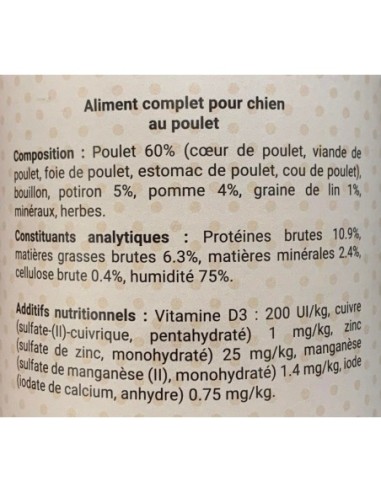 Boite patée sans céréales CHICKEN WOLFOOD - Nourriture humide pour chien