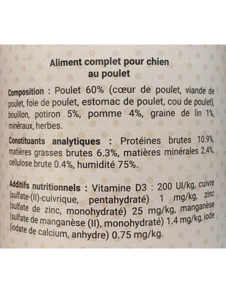 Boite patée sans céréales CHICKEN WOLFOOD - Nourriture humide pour chien