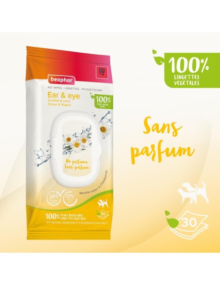 Lingettes nettoyantes OREILLES ET YEUX  pour chien et chat x30