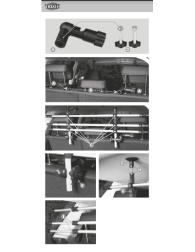 Grille de séparation voiture, fixation appuie-tête